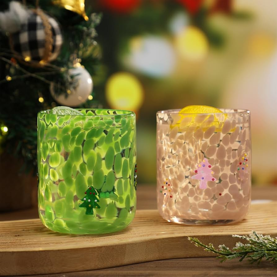 Christmas Icon Juice Glasses, 14oz Christmas Tree Icon Stemless Wine Drinking Juice Glass Cup for... | Amazon (US)