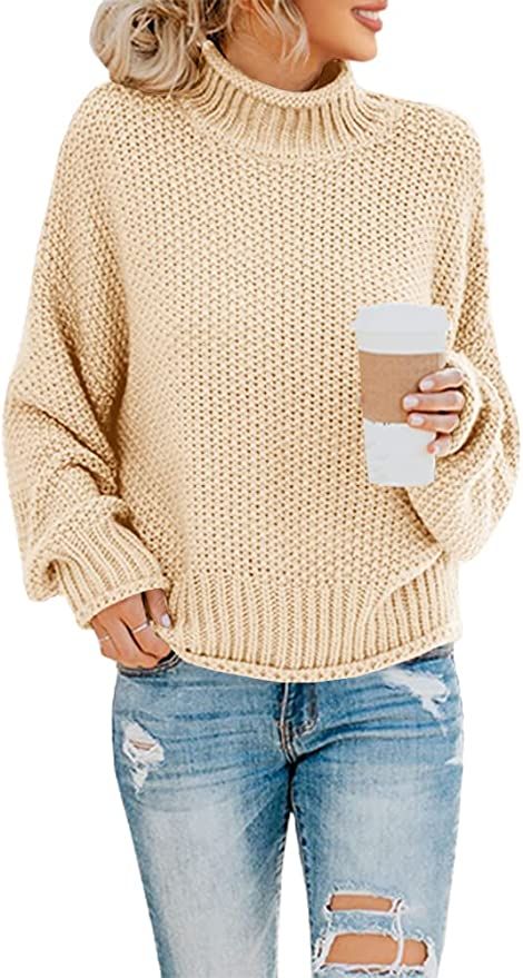 Saodimallsu Womens Turtleneck Oversized Sweaters Batwing Long Sleeve Pullover Loose Chunky Knit J... | Amazon (US)