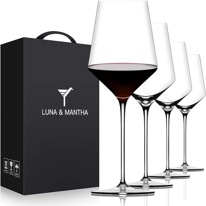 Amazon.com: Red Wine Glasses Set of 4- Premium Crystal Wine Glasses Hand Blown-15 oz,Thin Rim,Lon... | Amazon (US)