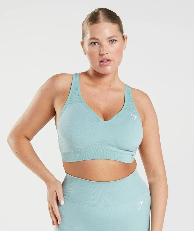 Gymshark Vital Seamless 2.0 V Neck Sports Bra - Pearl Blue Marl | Gymshark (Global)