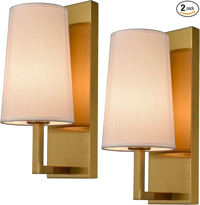 TEENYO Gold Wall Sconce Set of 2 Mid-Century Modern Fabric Shade Sconces Wall Lighting Hardwired ... | Amazon (US)