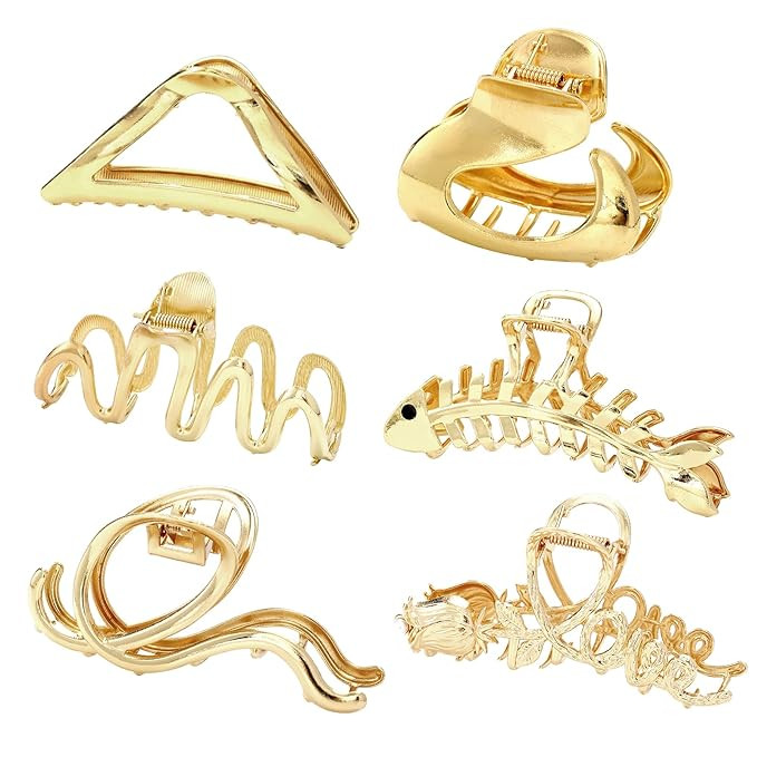 MHDGG Large Metal Hair Claw Clips for Women, 6-Pack Non-Slip Strong Hold Clips for Thin or Thick ... | Amazon (US)