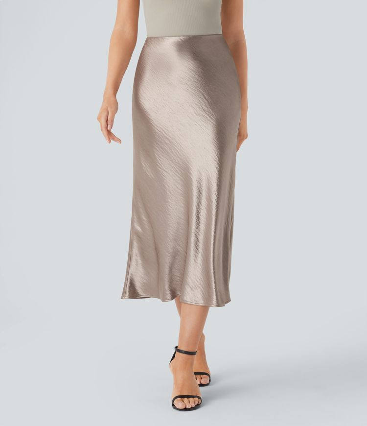 Women’s High Waisted Invisible Zipper Satin Midi Work Mermaid Skirt - Halara | HALARA
