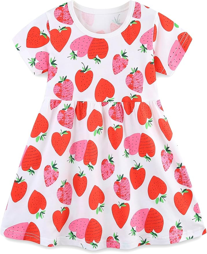 FreeLu Toddler Girls Striped Summer Dress Cartoon Appliques Dresses Girls Cotton Casual Clothing ... | Amazon (US)