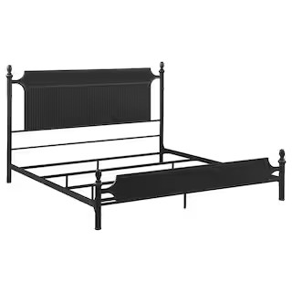 Coaster Cameron Black Powder Coated Metal Frame Easter King Panel Bed with Vertical Reeding on He... | The Home Depot