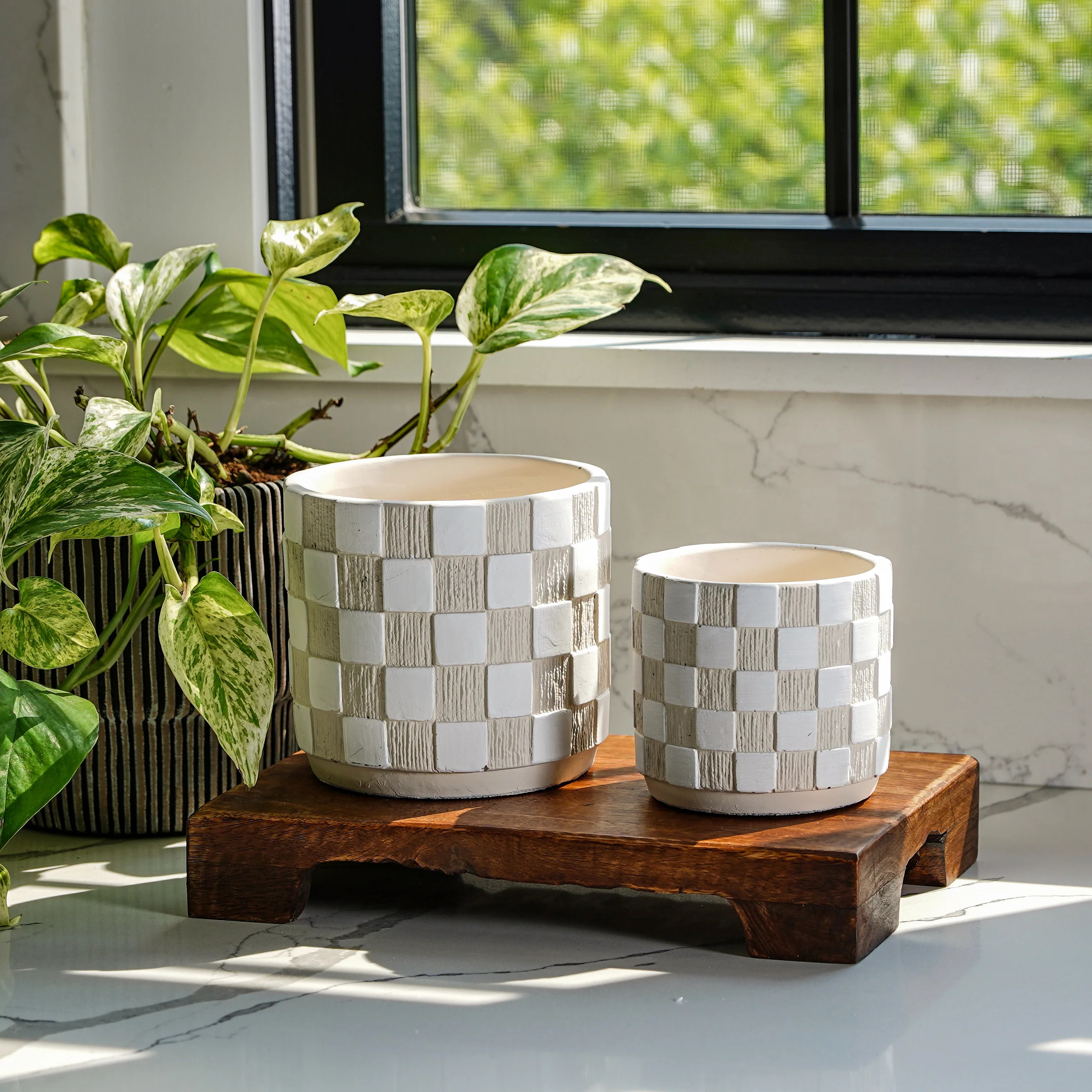 Checkered Pattern Pot | Set of 2 | MJHome