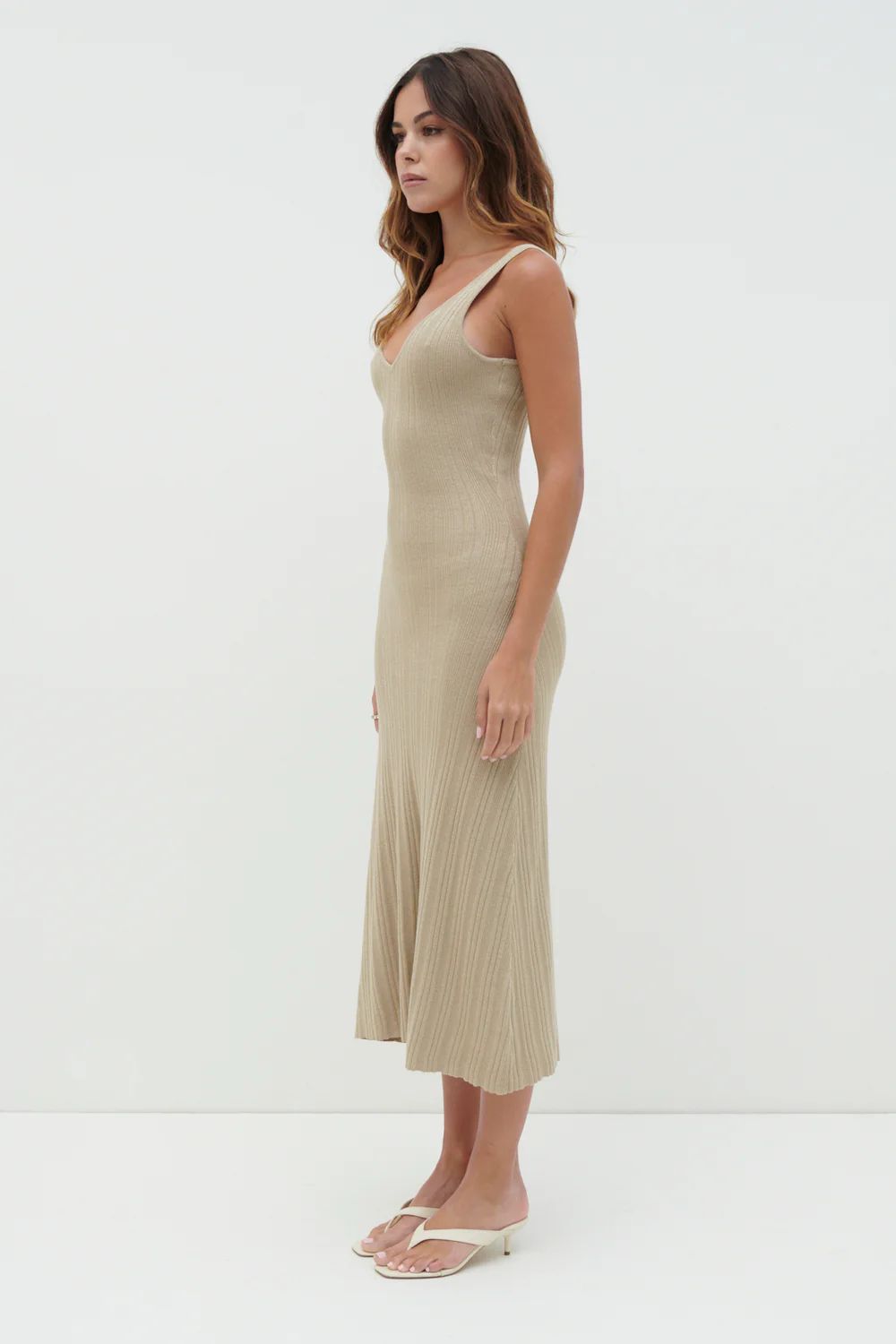 Macie V Neck Midaxi Dress - Gold | Pretty Lavish (UK)