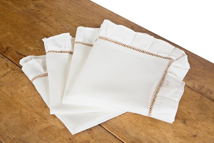 Hemstitch/Ruffle Trim Natural Napkin, 20 by 20-Inch, White, Set of 4 | Amazon (US)