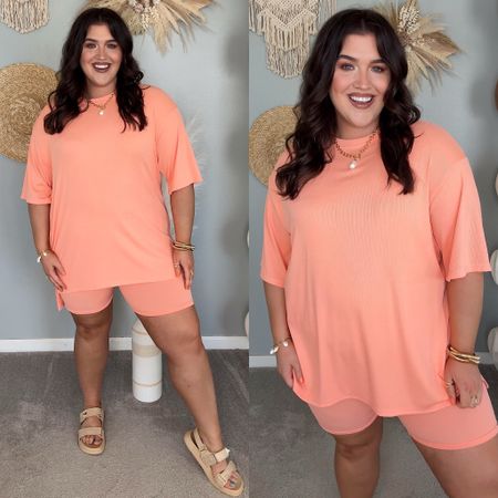 Salmon ribbed matching bike short set with oversized tee 🍊🌞✨ Size XL
Comes in more colors! 

#LTKplussize #LTKSeasonal #LTKstyletip