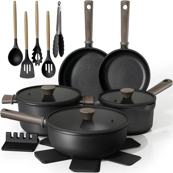 Astercook 18-Piece Pots and Pans Set, Black Titanium Induction Nonstick Cookware Set, Oven Safe t... | Walmart (US)