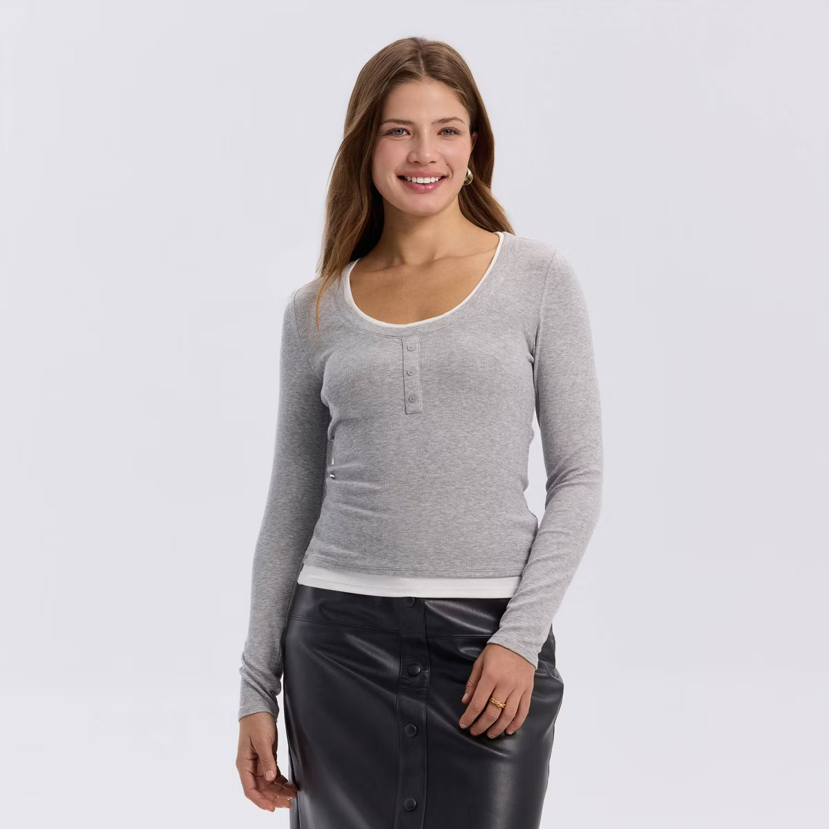 Women's Long Sleeve Contrast Ribbed Henley Top - A New Day™ | Target