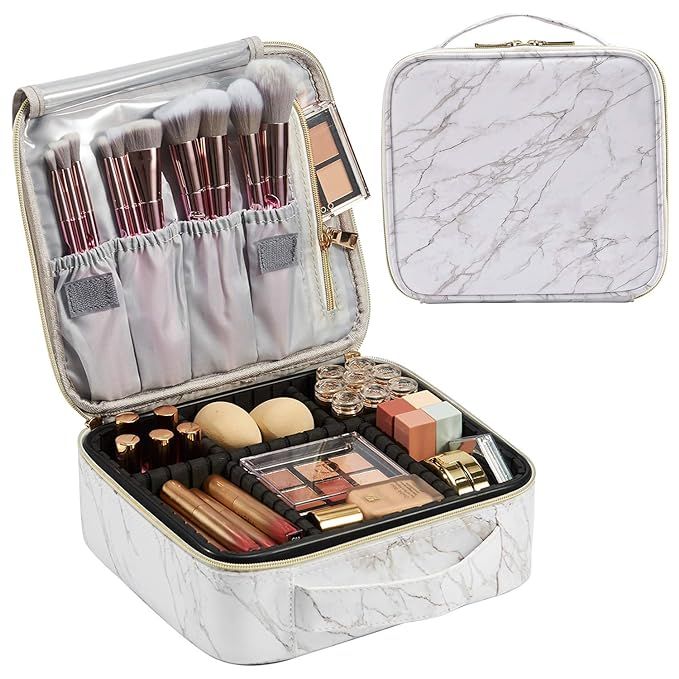 Stagiant Marble Makeup Bag Large Travel Makeup Organizer Bag Cosmetic Train Case Leather Makeup T... | Amazon (US)