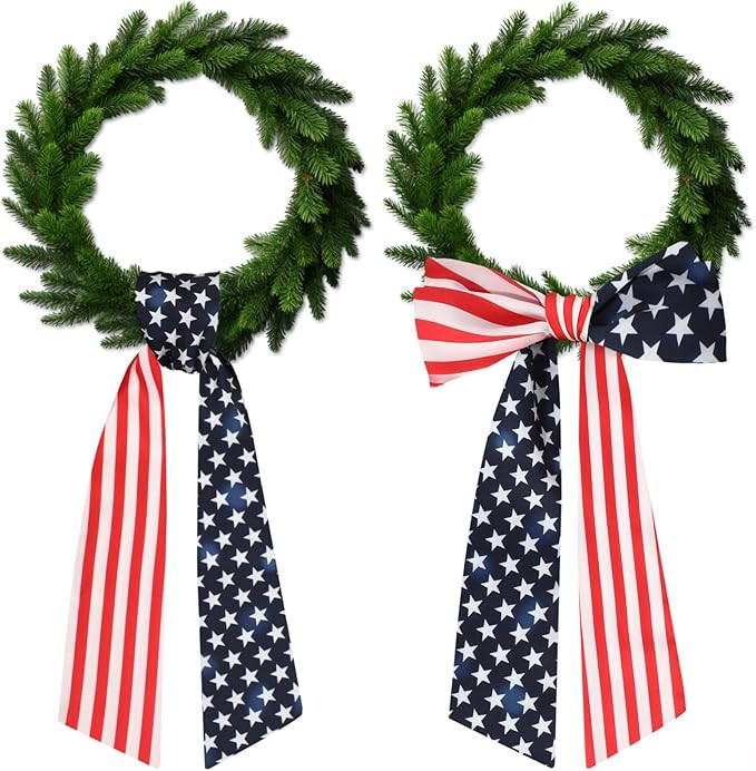 2Pcs 4th of July Wreath Sash for Front Door Independence Day Wreath Satin Sash Patriotic Embroide... | Amazon (US)