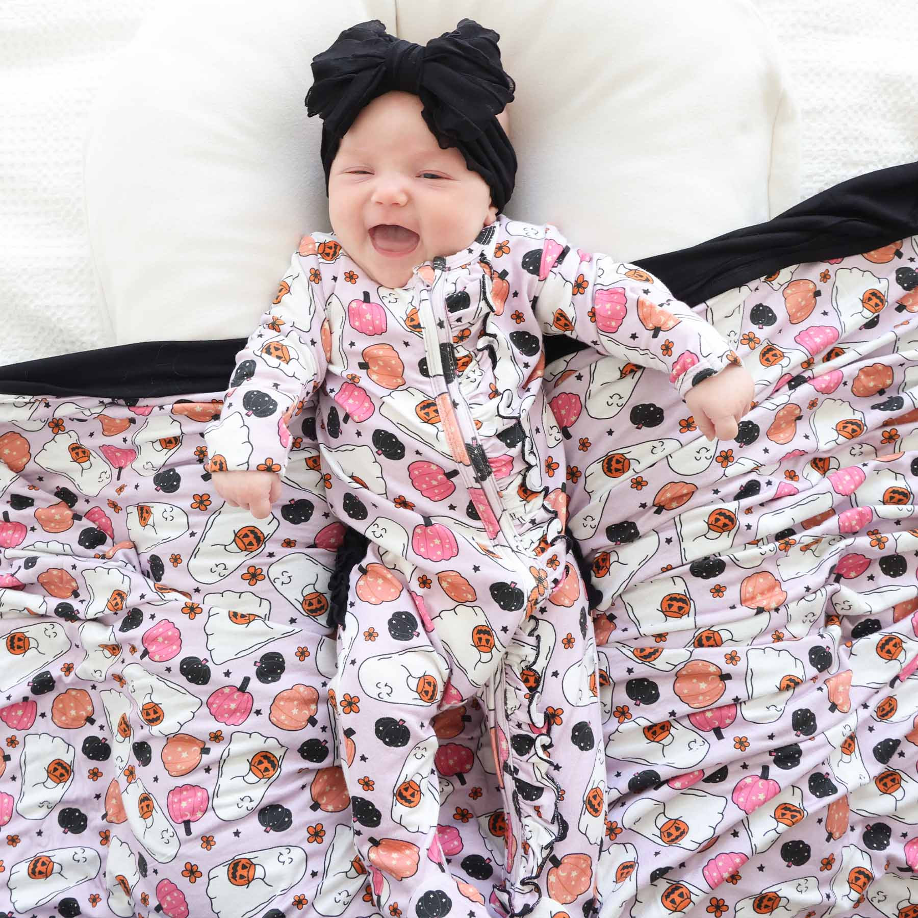 Girly Ghouls Ruffle Zipper Footie | Caden Lane