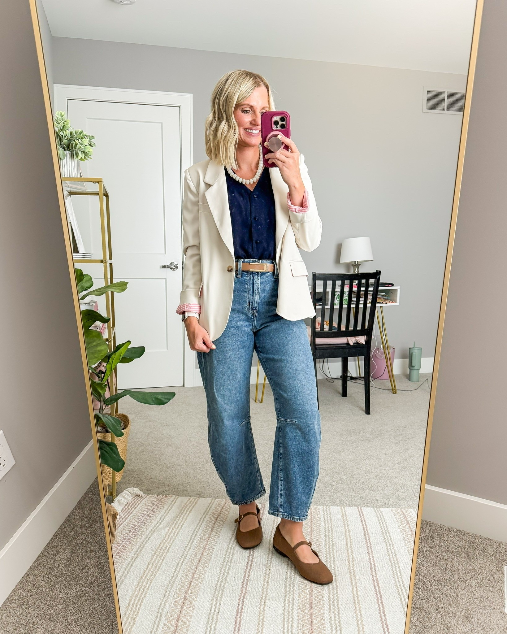Teacher outfit idea for Fall with barrel jeans.

#LTKSeasonal #LTKOver40 #LTKootd