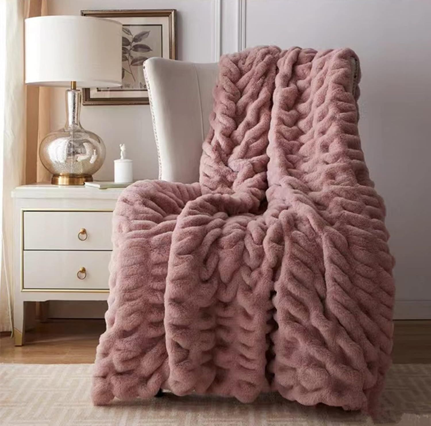 Aixingxing Faux Fur Fleece Throw Blanket,Four Season Soft Warm Bubble Faux Fur Fleece Blanket for... | Amazon (US)
