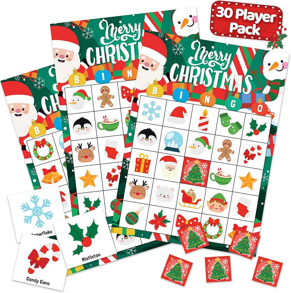Christmas Bingo Game for Kids, Adults and Large Groups - 30 Players - Xmas Winter Holiday Bingo C... | Amazon (US)