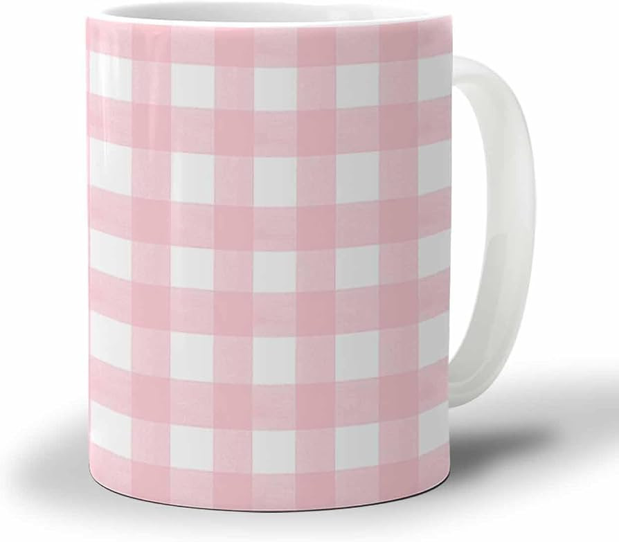 BEMIGO Ceramic Coffee Mug Pink White Plaid Ceramic Mug White Ceramic Cup, Ceramic Insulated Coffe... | Amazon (US)