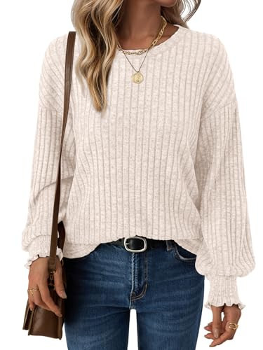 AUTOMET Fall Tops for Women 2025 Long Sleeve Shirts Fashion Outfits Crewneck Sweaters Trendy Blouse Dressy Casual Winter Clothes Tunic Apricot L | Amazon (US)