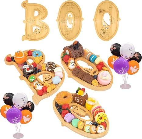 3PCS Wooden Halloween Charcuterie Board Set - Boo Letters (with 14 Balloons) - Halloween Party Ta... | Amazon (US)