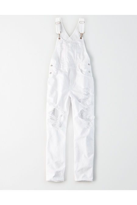 AE Ripped 90s Boyfriend Denim Overall Women's White S | American Eagle Outfitters (US & CA)