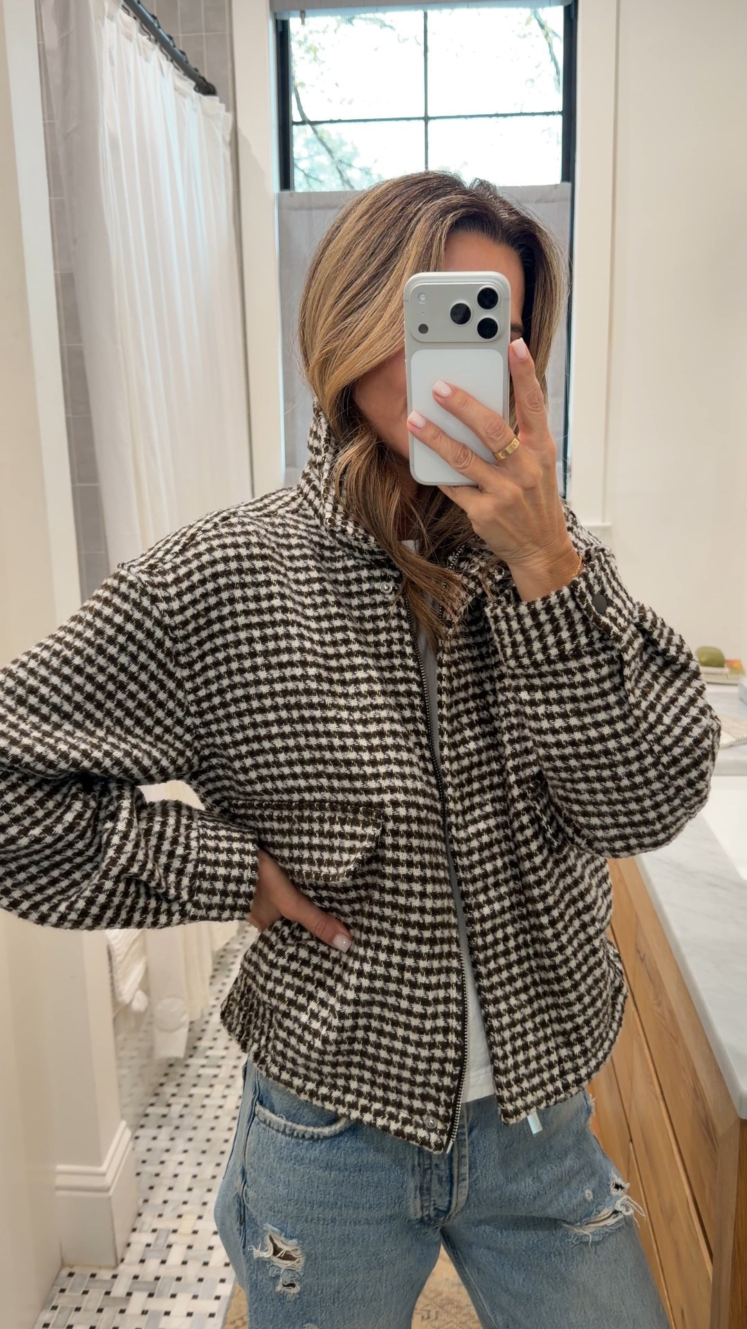 Target houndstooth jacket is 10/10 sz XS 
-jeans are an old favorite. 

#LTKOver40 #LTKFindsUnder50 #LTKSaleAlert