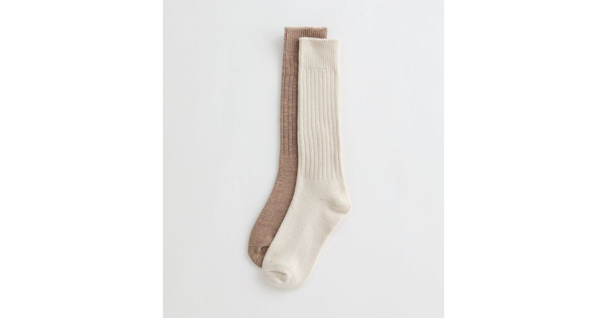 Cream and Mink Pack of 2 Slouch Ribbed Lounge Socks | New Look | New Look (UK)