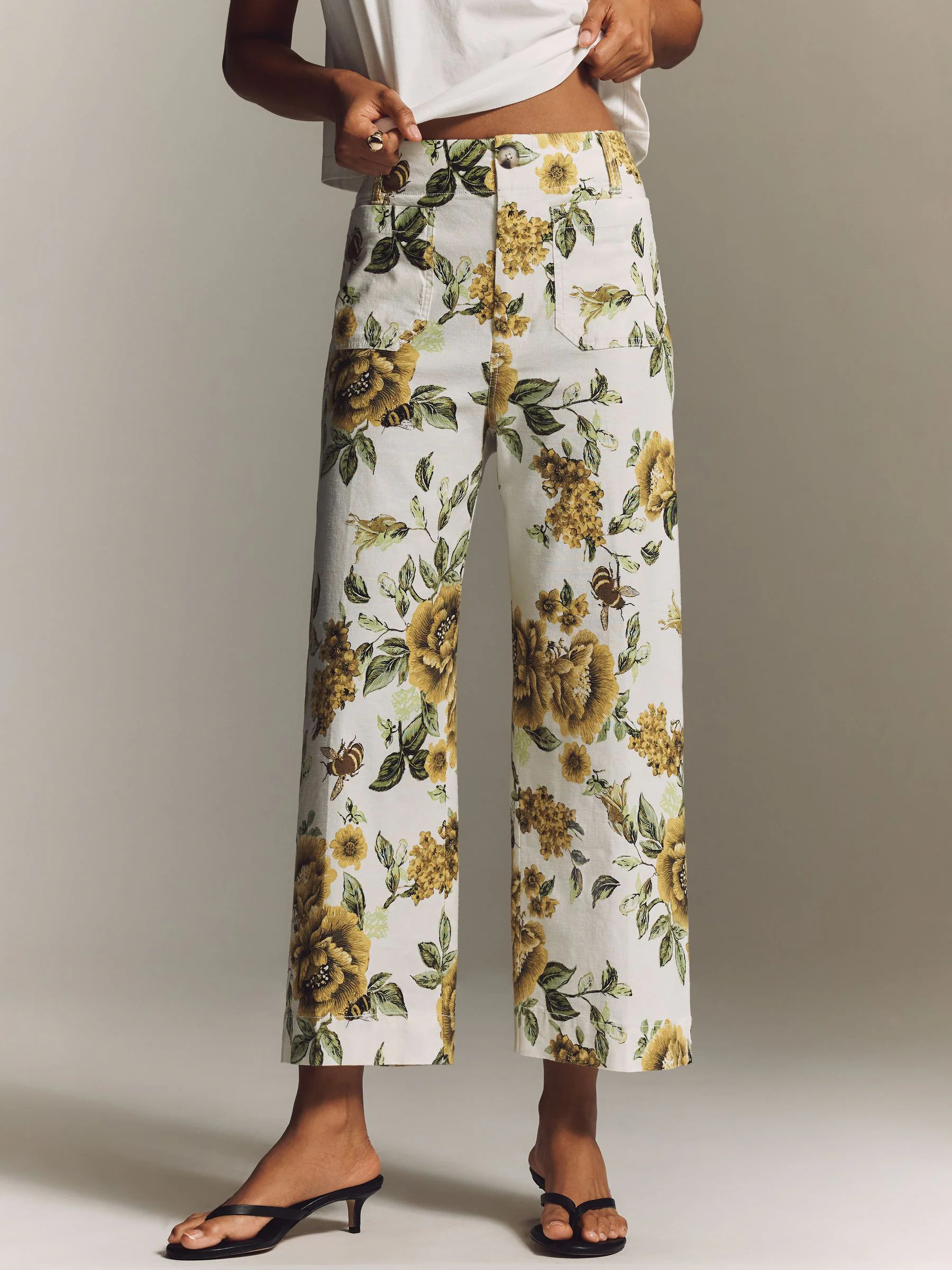 Anthropologie Anthropologie Cream Floral Maeve The Colette Cropped Wide-Leg Printed Linen Edition Trousers | Next US