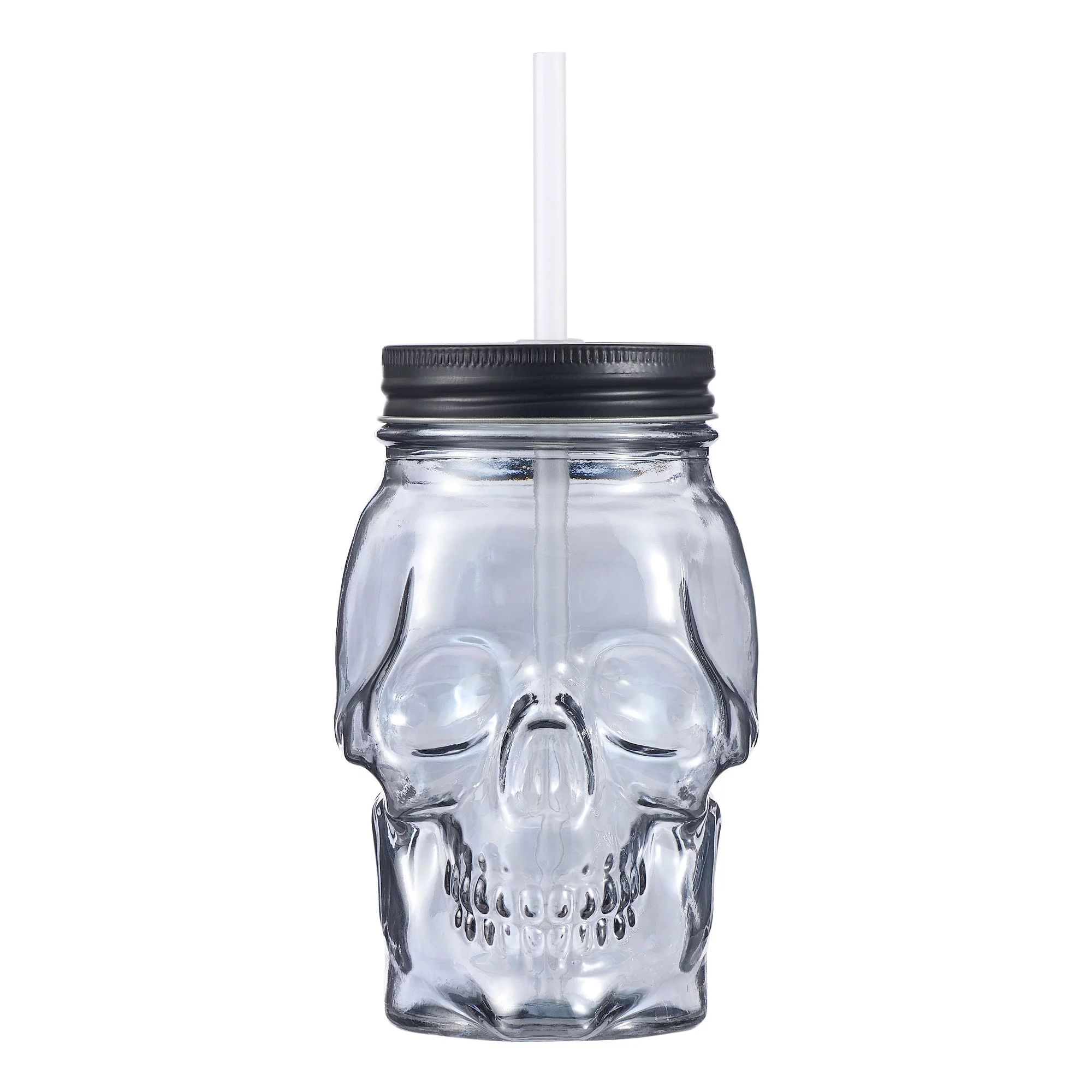 Way To Celebrate Glass Skull Sipper with Lid and Straw, Smokey Iridescent, 18 oz - Walmart.com | Walmart (US)