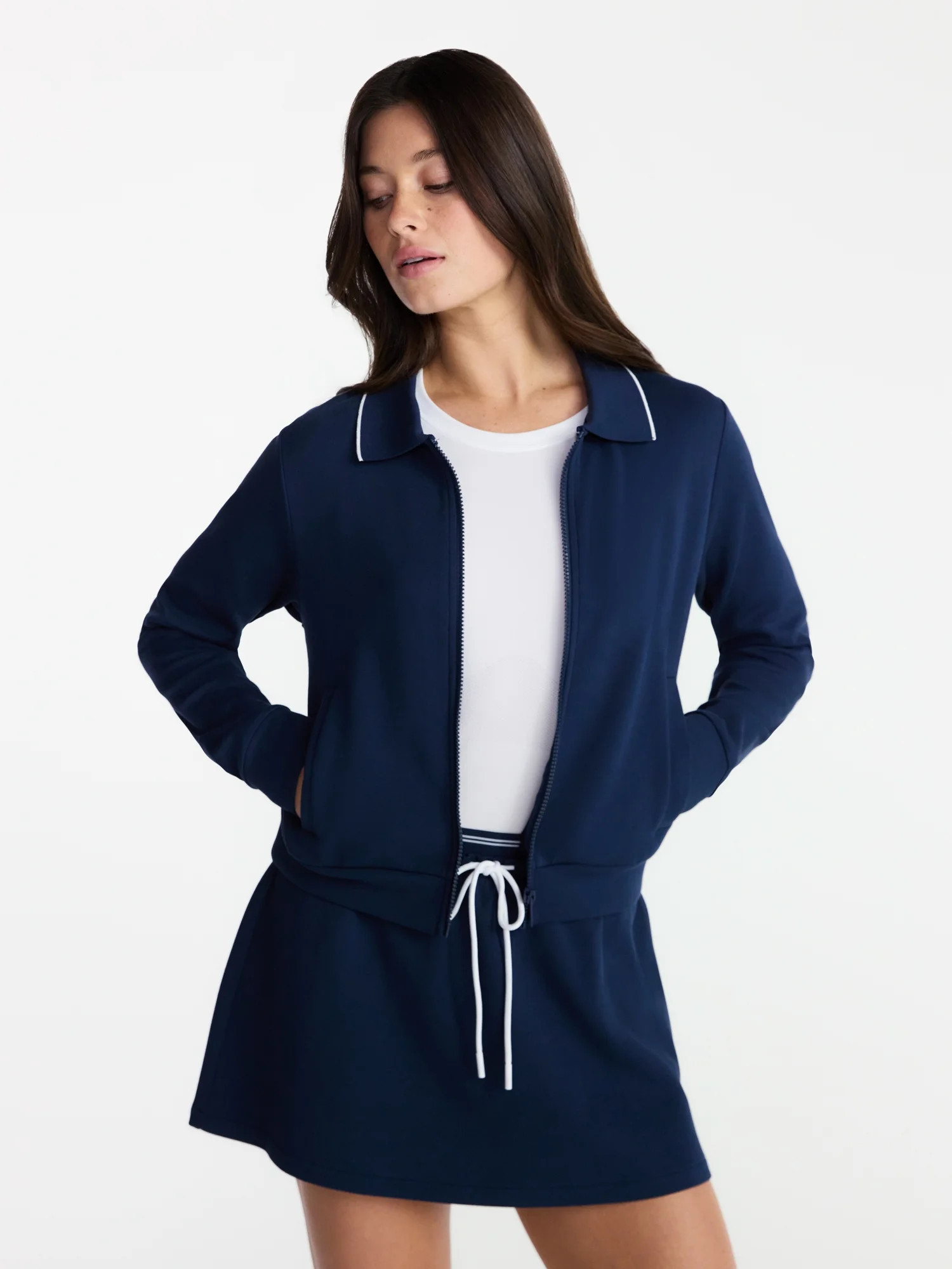 Avia Women's and Women's Plus Zip Front Pique Knit Jacket, Sizes XS-4X - Walmart.com | Walmart (US)