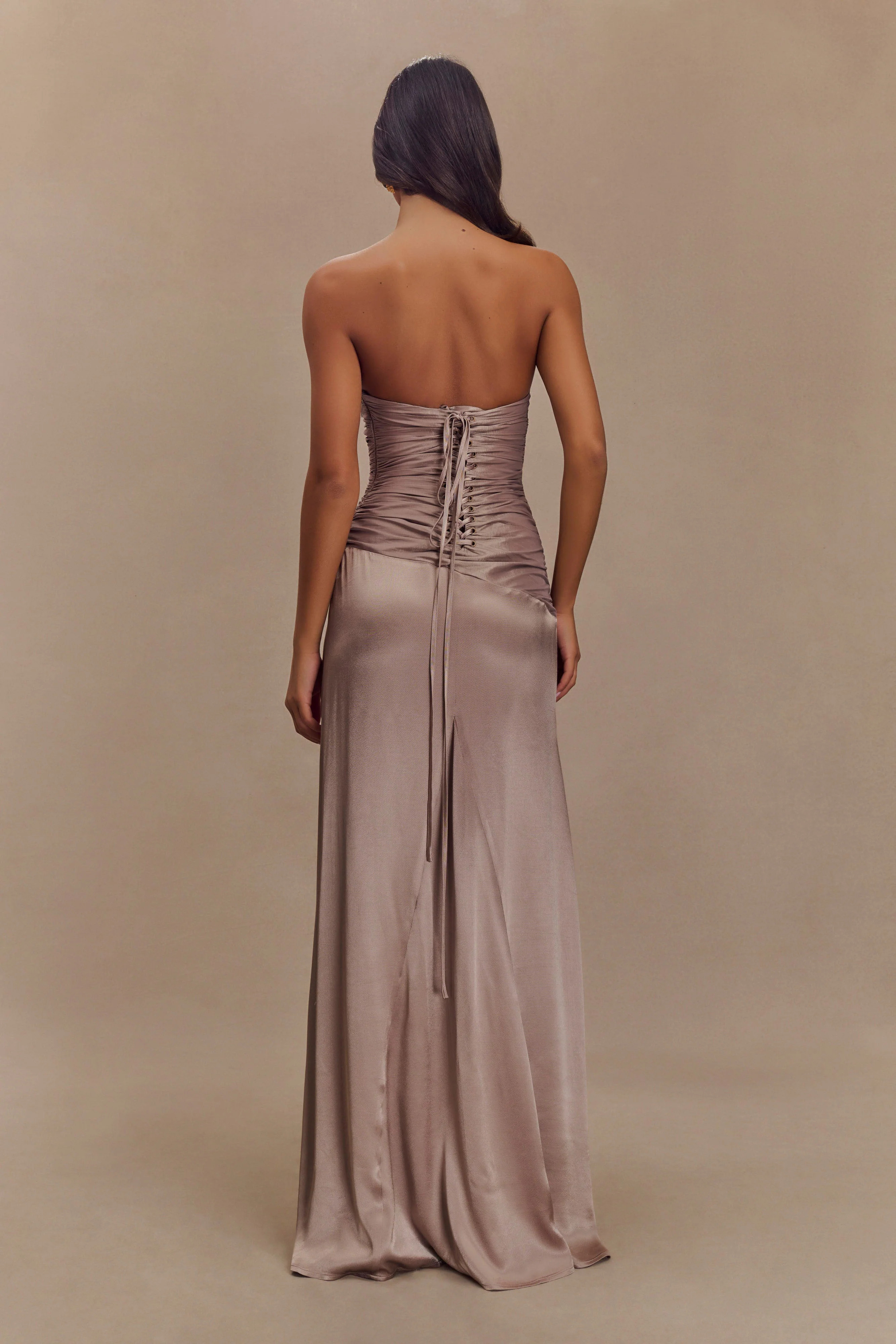 Serena Strapless Taffeta Maxi Dress - Bronze Taupe | Meshki (APAC)
