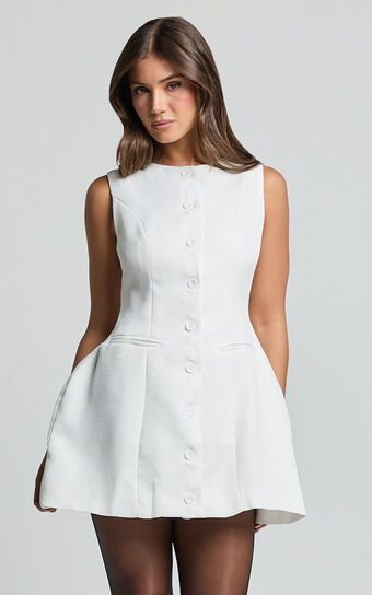 Polly Mini Dress - Button Down Line Look Dress in White | Showpo (US, UK & Europe)