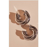 Silver Thick Chunky Twist Hoop Earrings | PrettyLittleThing US