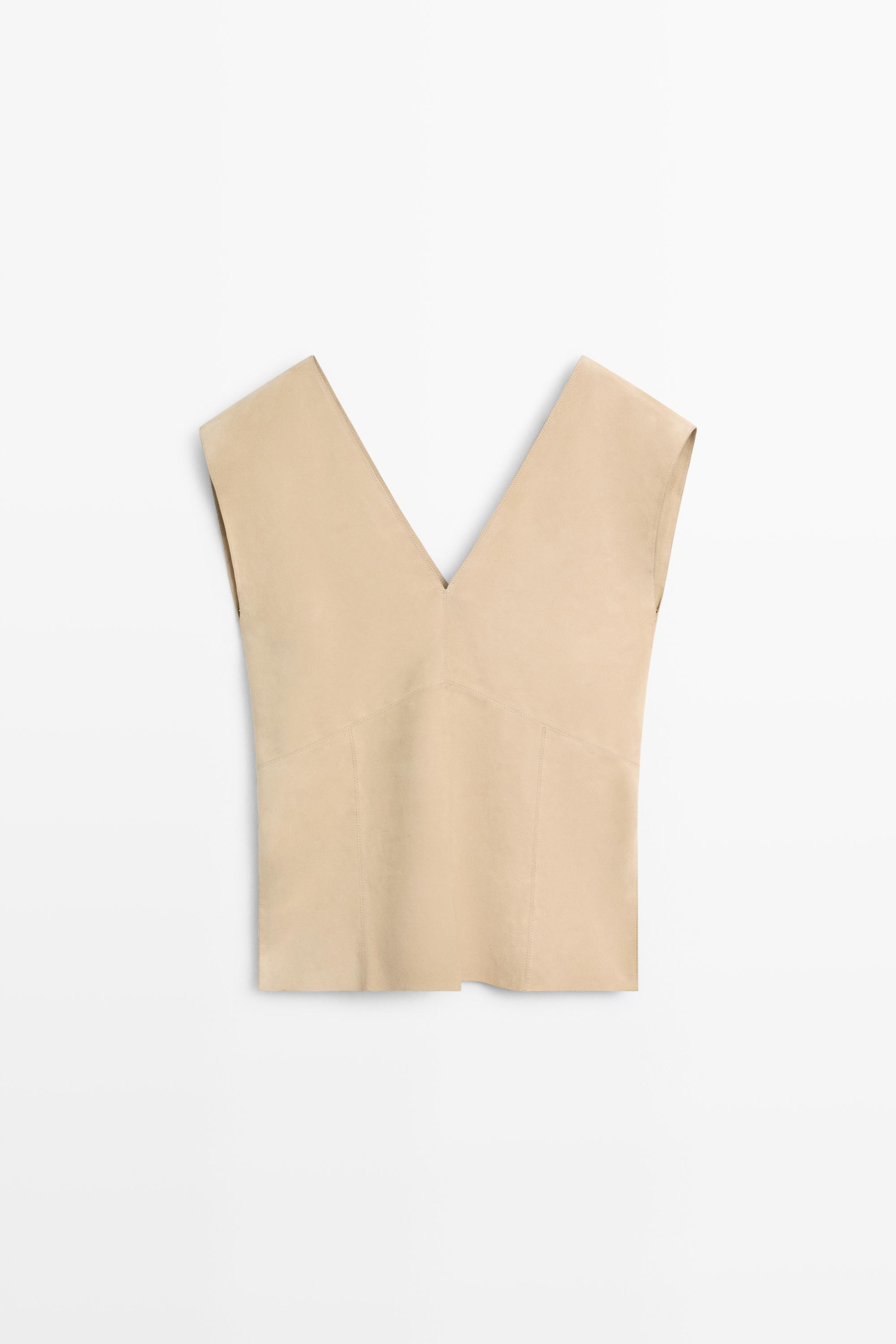 Sleeveless suede leather top - BEIGE | Massimo Dutti US