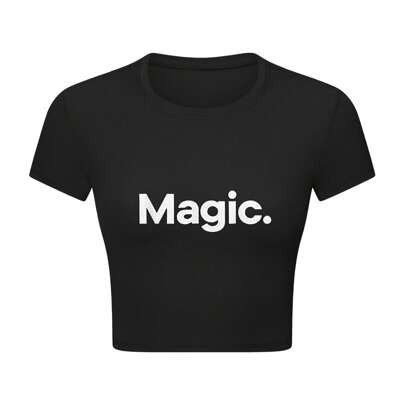 Magic. Women's Crop Top T-Shirt - Black With White Text, Casual Fashion Statement Tee | SHEIN