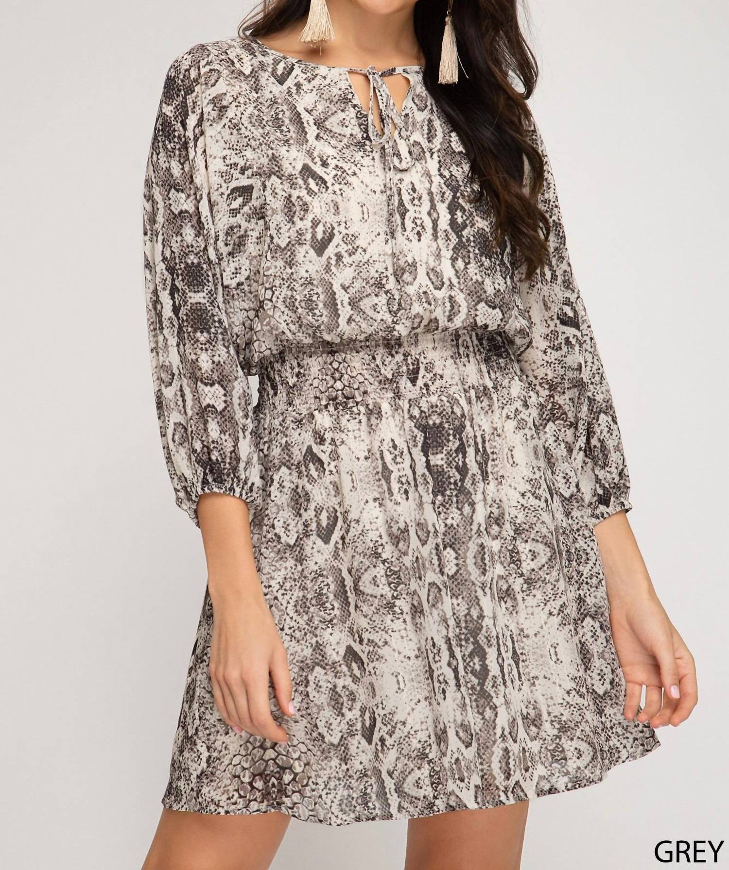 Lurex Snakeskin Print Dress In Grey | Shop Simon