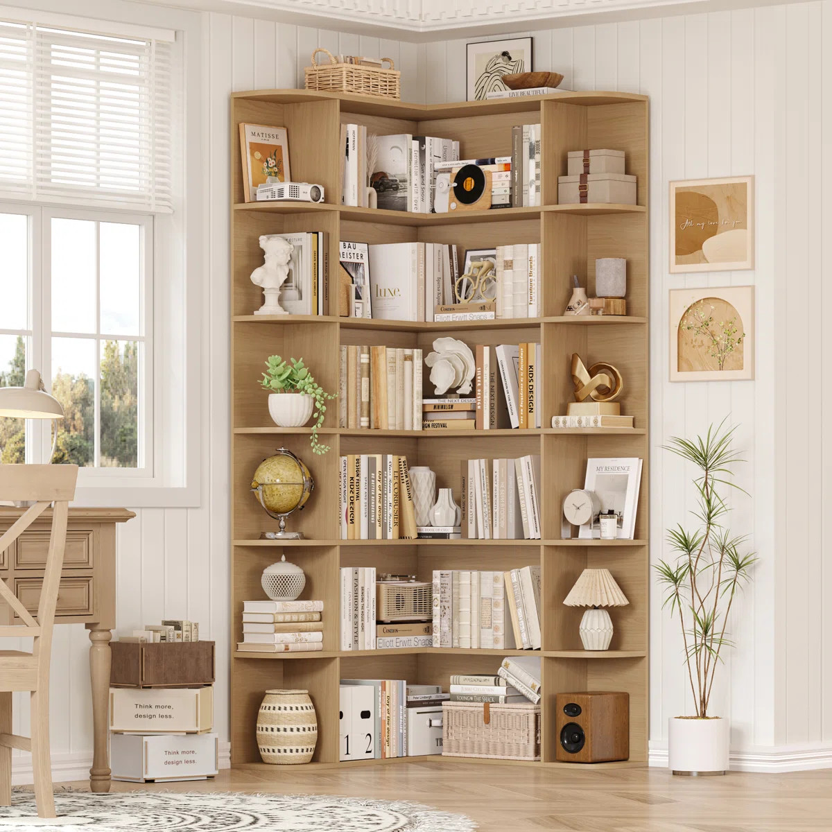 73.9" Hcorner Bookcase 6 Tier L-Shaped Bookshelf | Wayfair North America