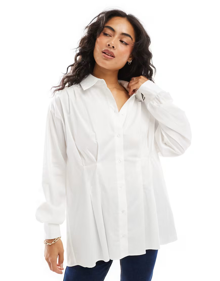 ASOS DESIGN – Oversize-Hemdbluse in Weiß mit geraffter Taille | ASOS (Global)