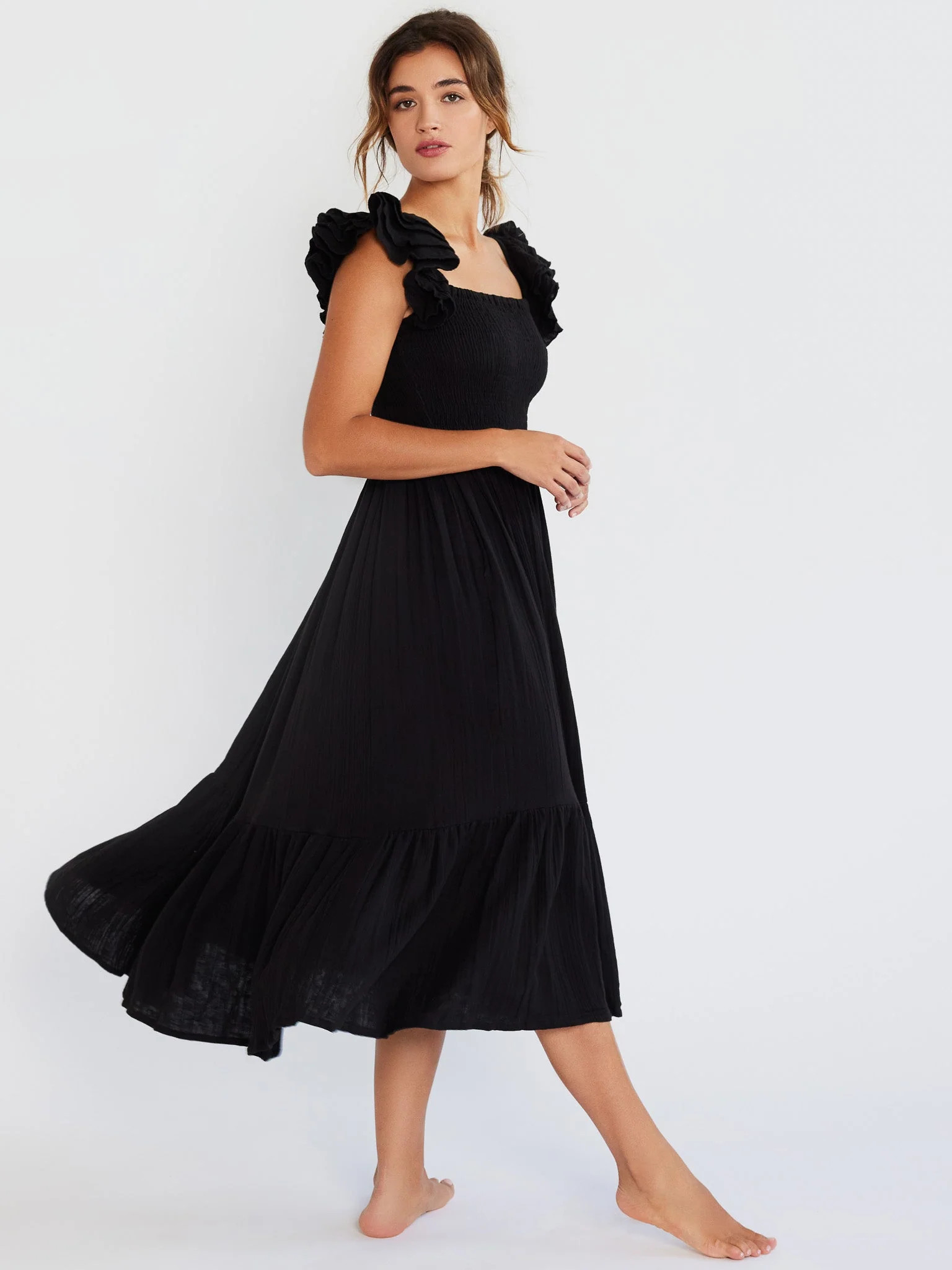Olympia Dress in Black Double Gauze | Mille