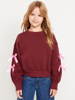Cozy Bow-Sleeve Crew-Neck Sweatshirt for Girls | Old Navy (US)