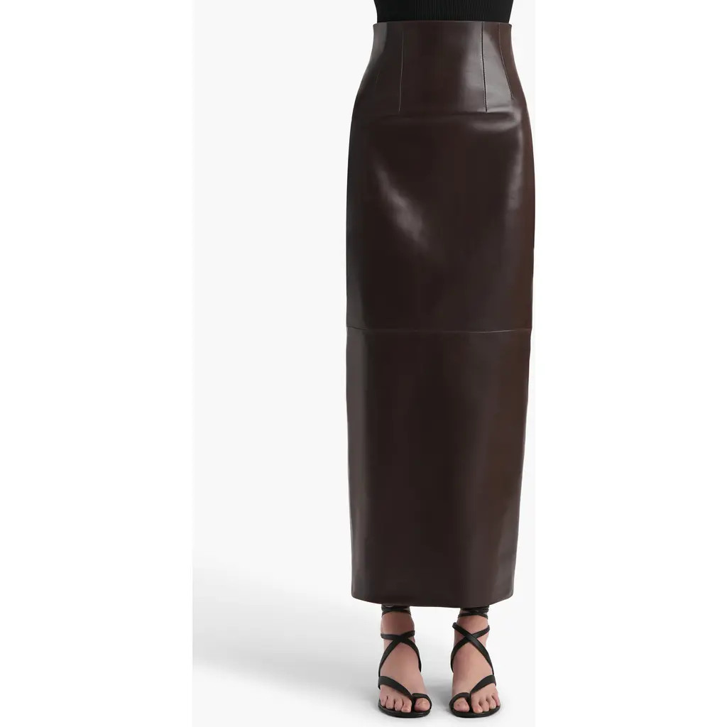Khaite Loxley Lambskin Leather Pencil Skirt in Mud at Nordstrom, Size 4 | Nordstrom
