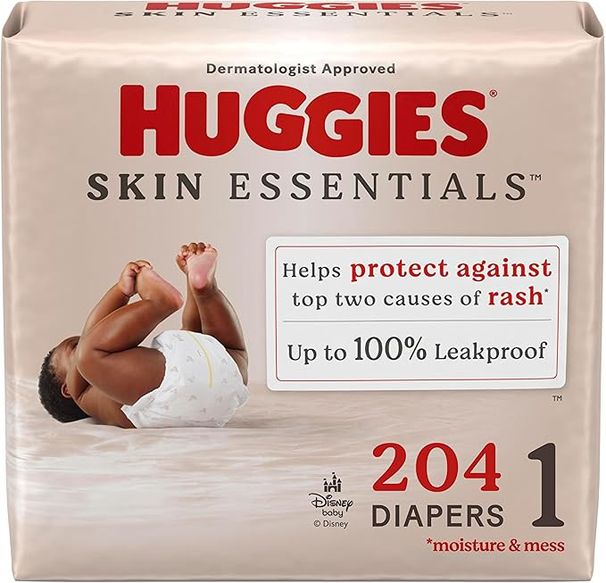 Huggies Size 1 Diapers, Skin Essentials Baby Diapers, Size 1 (8-14 lbs), 204 Count (3 Packs of 68... | Amazon (US)