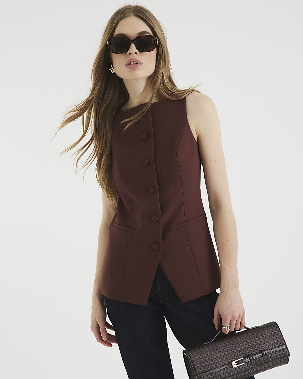 Brown Square Neck Strappy Waistcoat | River Island UK & IE