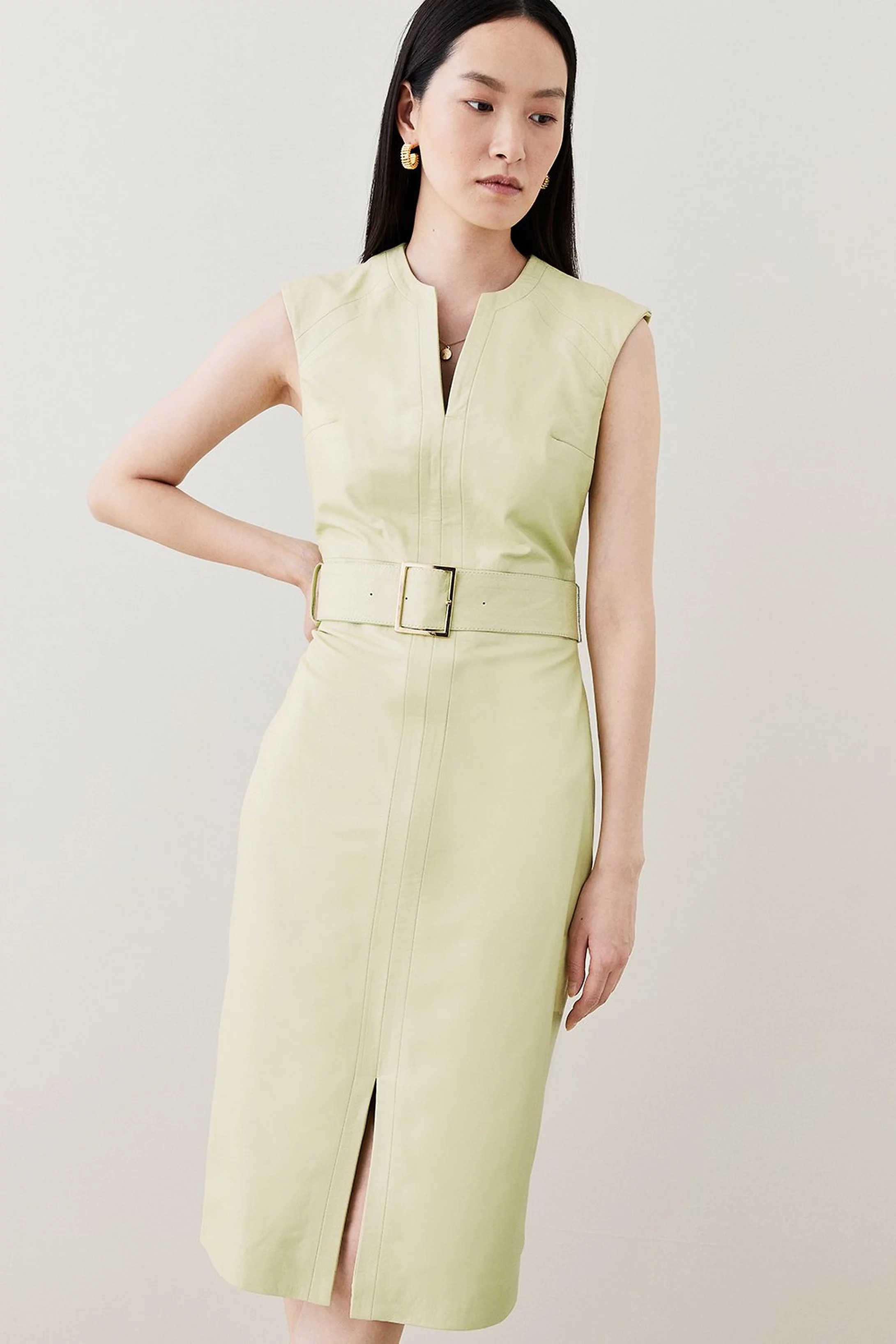 Leather Pocket Belted Midi Dress | Karen Millen US