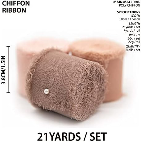 Vitalizart 3 Rolls Handmade Fringe Chiffon Silk Ribbon Gauze 1.5" x 7Yd Dusty Rose Ribbons Set fo... | Amazon (US)
