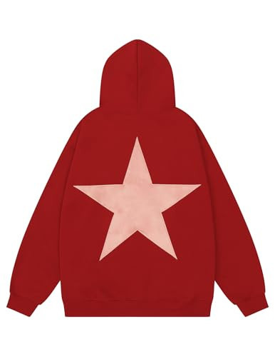 Aelfric Eden Star Hoodies Y2k Oversized Graphic Hoodies Aesthetic 90s Crewneck Sweatshirt Long Sleeve Pullover Tops Red X-Large | Amazon (US)