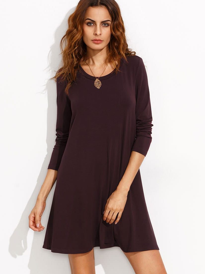 Burgundy Long Sleeve T-shirt Dress | SHEIN