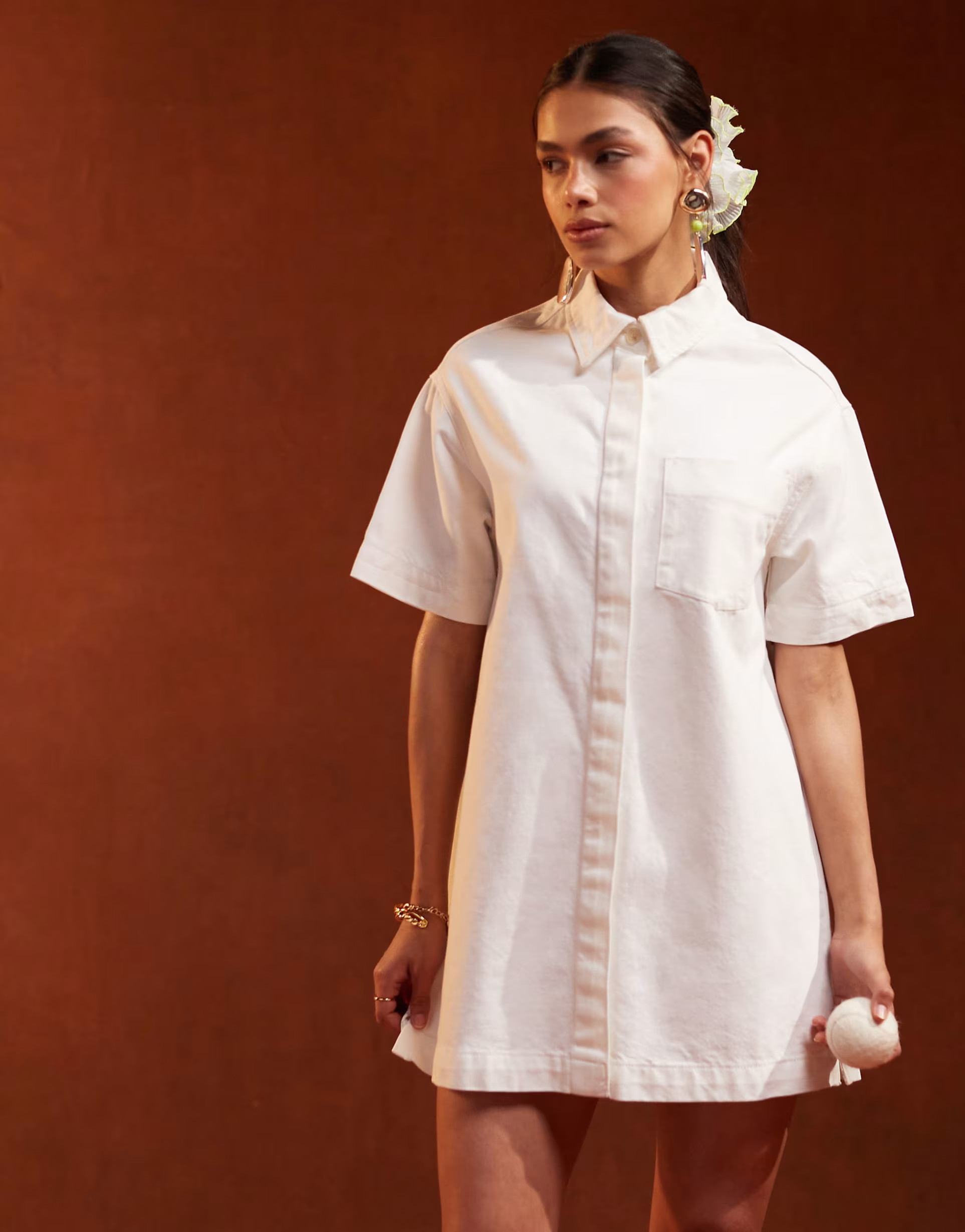ASOS DESIGN denim short sleeve shirt dress in white | ASOS | ASOS (Global)