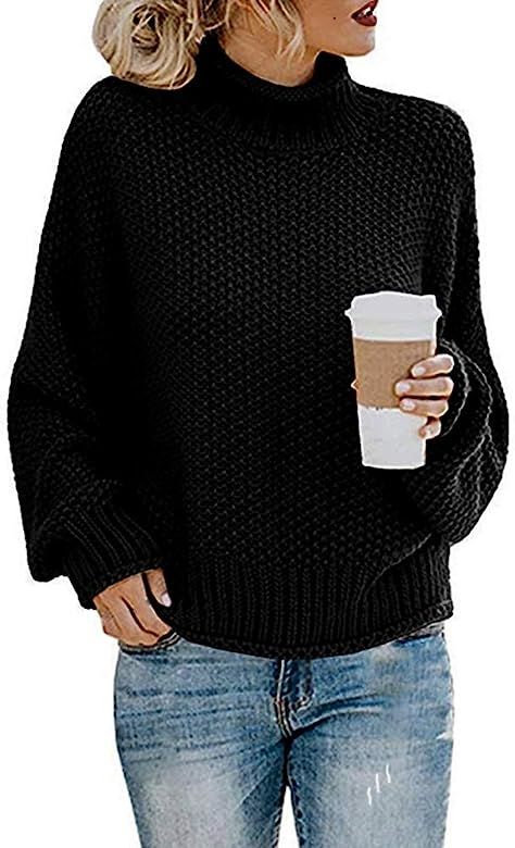 Women's Turtleneck Sweaters Loose Long Sleeve Chunky Knit Pullover Tops | Amazon (US)