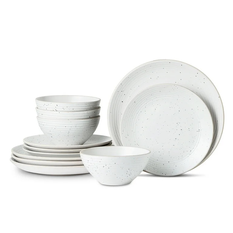 Stone Lain Lorie Stoneware 12-Piece Round Dinnerware Set, RB, Off White | Walmart (US)